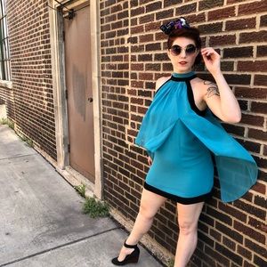 Turquoise Halter Chiffon Go-Go Mini Dress